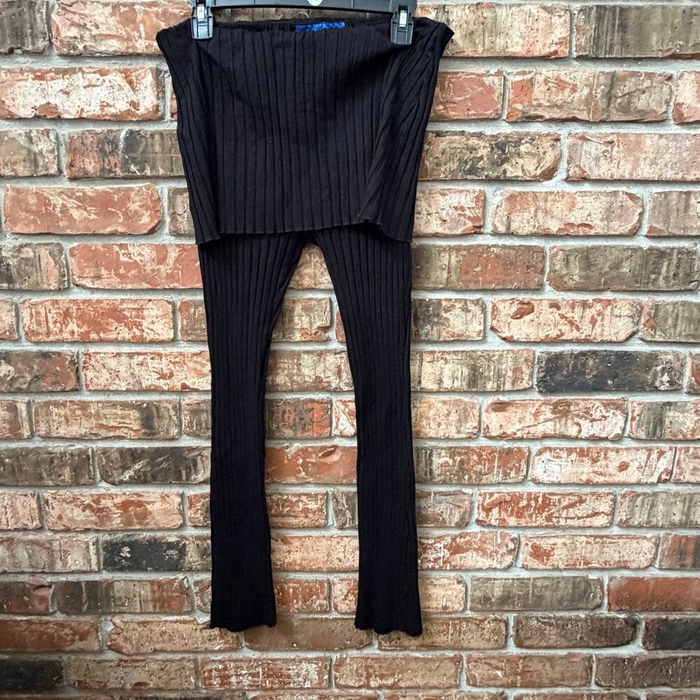 Simon Miller Rib Black Skirted Leggings Fold Over Size Large Stretch Comfort EUC